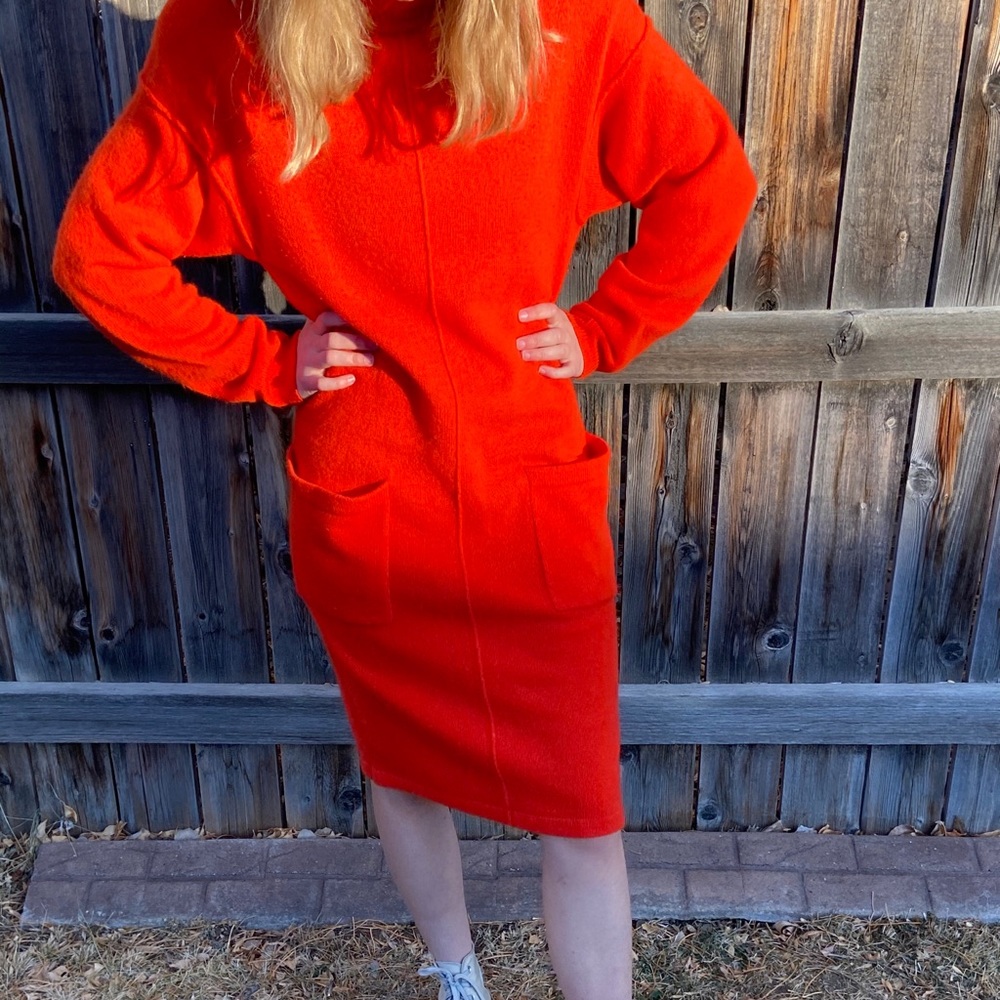 Vintage 1980s Orange Sweater Dress